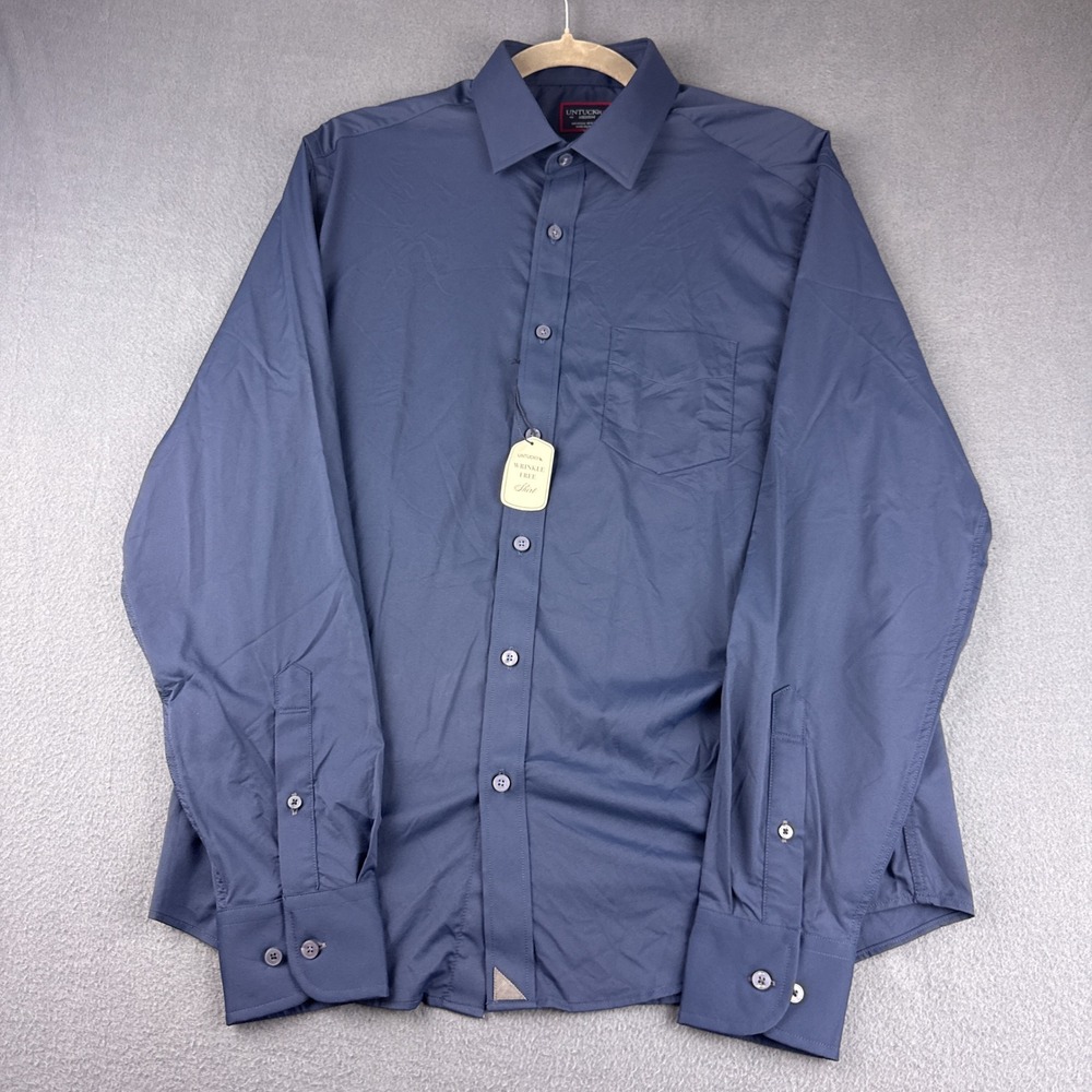 UNTUCKit Gironde Shirt Men's M Navy Blue Wrinkle Free Long Sleeve Button Up NEW